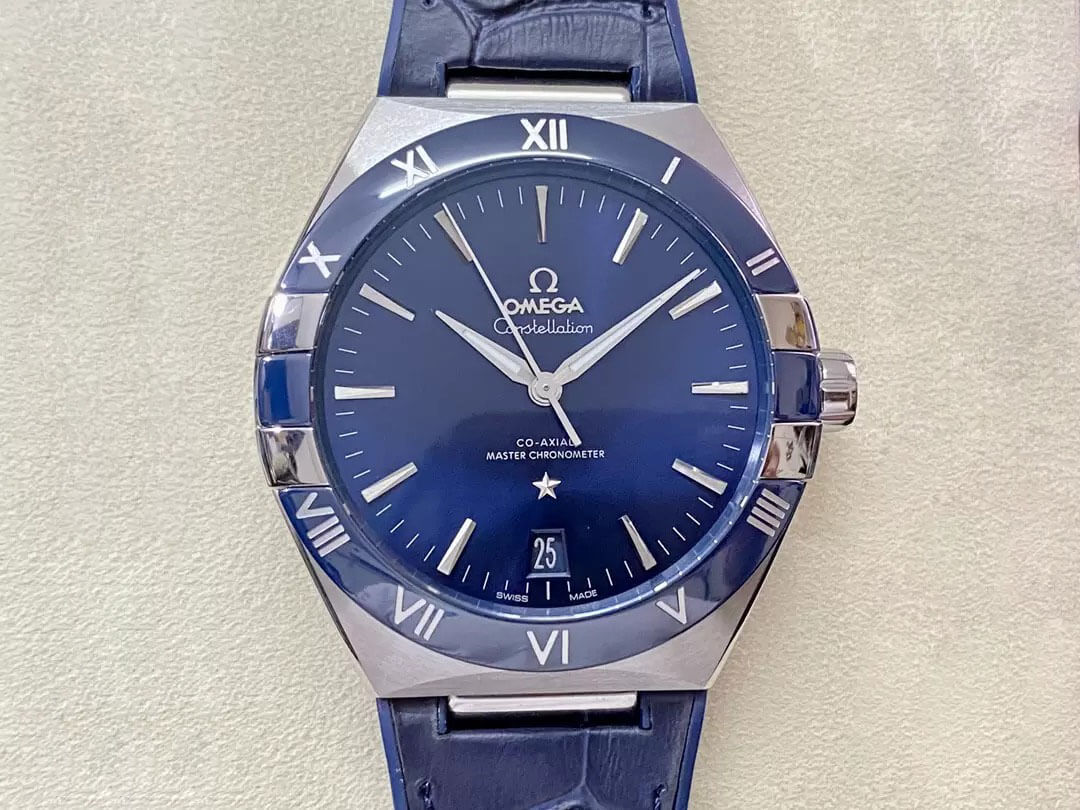 0-15-1 Replica SBF Omega Constellation 131.33.41.21.03.001 VS Factory Blue Leather Strap - Image 1