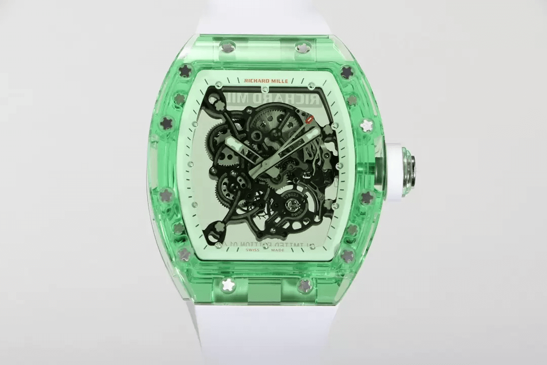 0-15 Replica Richard Mille RM055 RM Factory Green Transparent Case Skeleton Dial - Image 1