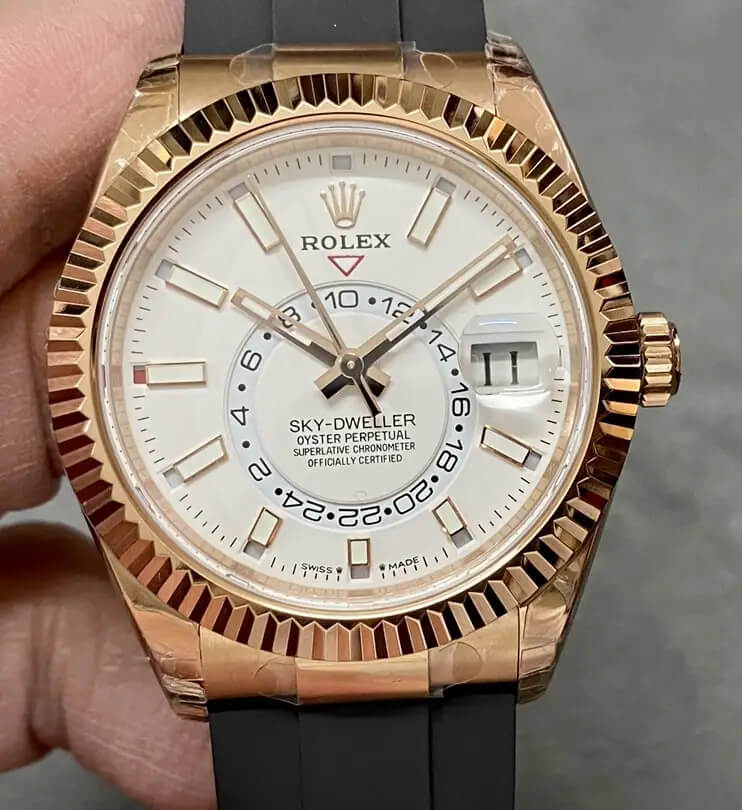 0-19-7 Replica Rolex Sky Dweller M326235-0004 Noob Factory Black Rubber Strap - Image 1