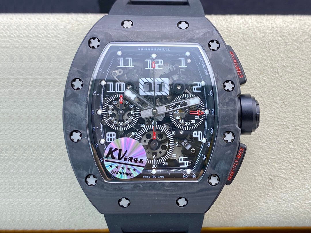 0-291 Replica Richard Mille RM011 KV Factory Black Rubber Strap - Image 1