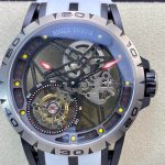 Replica Roger Dubuis Excalibur RDDBEX0549 BBR Factory Tourbillon White Leather Strap