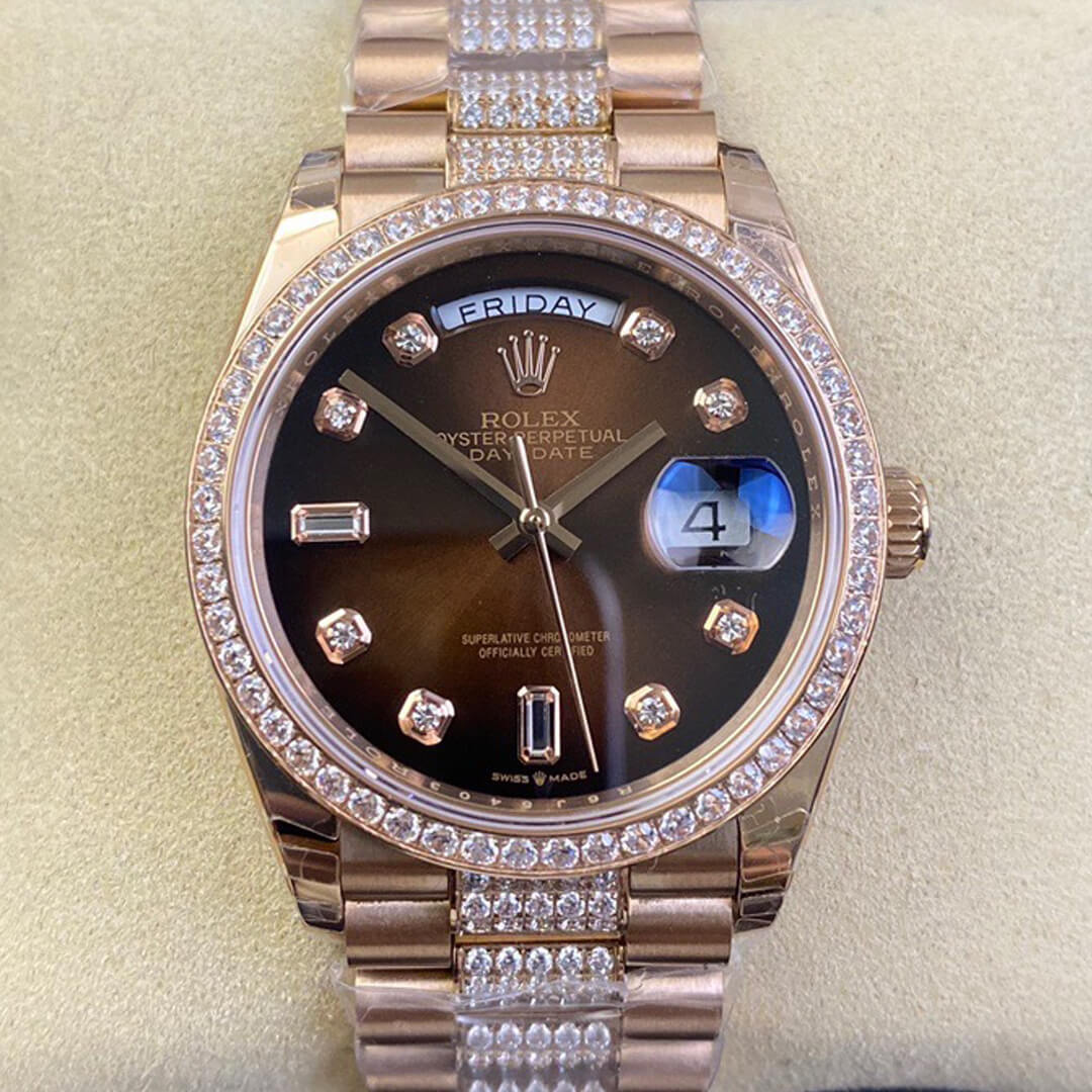 0-43-6 Replica Rolex Day Date M128345rbr-0041 EW Factory Brown Diamond Bezel - Image 1