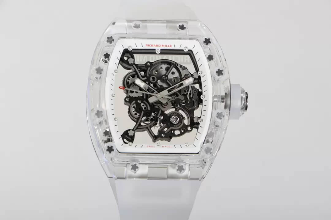 0-71-2 Replica Richard Mille RM055 RM Factory Transparent Case White Strap - Image 1