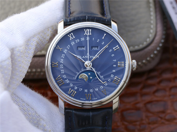 0-95 Replica Blancpain Villeret 6654-1529-55B OM Factory Dark Blue Strap - Image 1