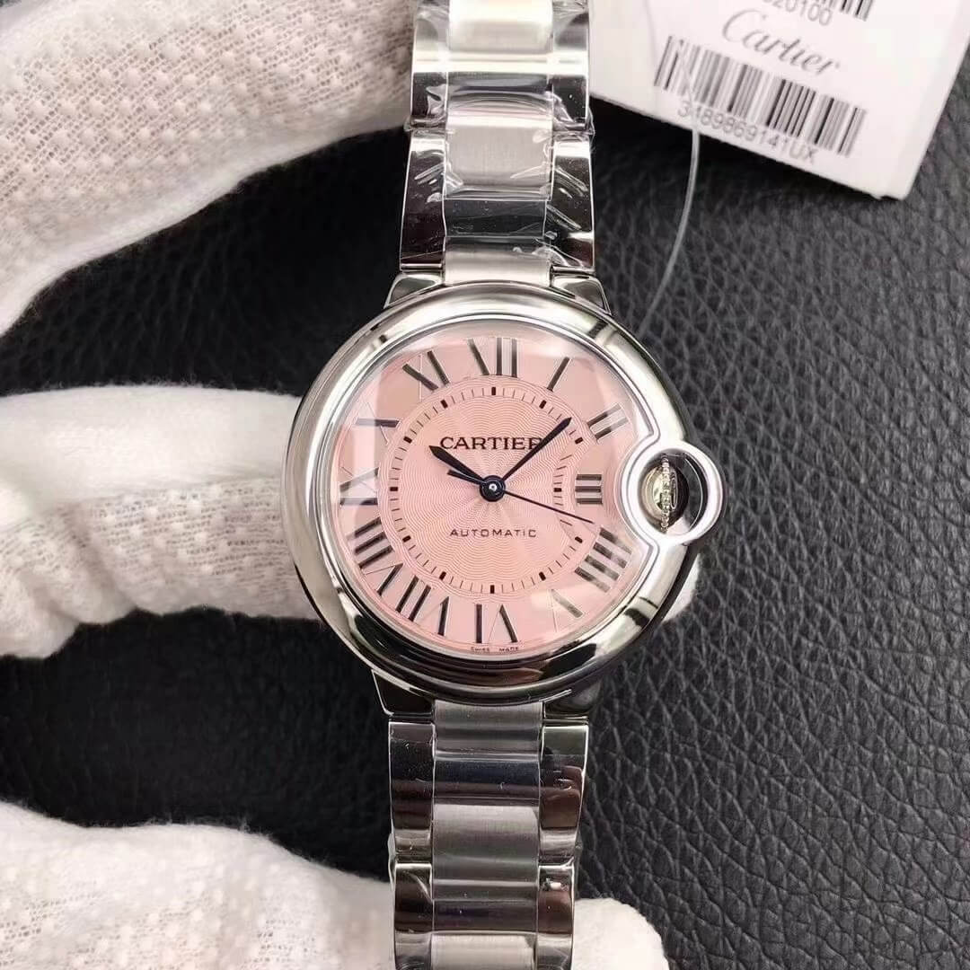 1-21-1 Replica Ballon Bleu De Cartier 33MM W6920041 V6 Factory Stainless Steel Pink Dial - Image 1