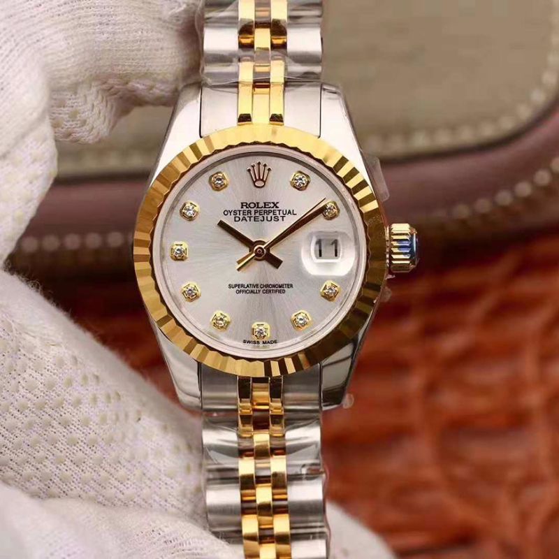 20181027141048347027 Replica Rolex Lady Datejust 18K Gold 28MM Silver Dial - Image 1