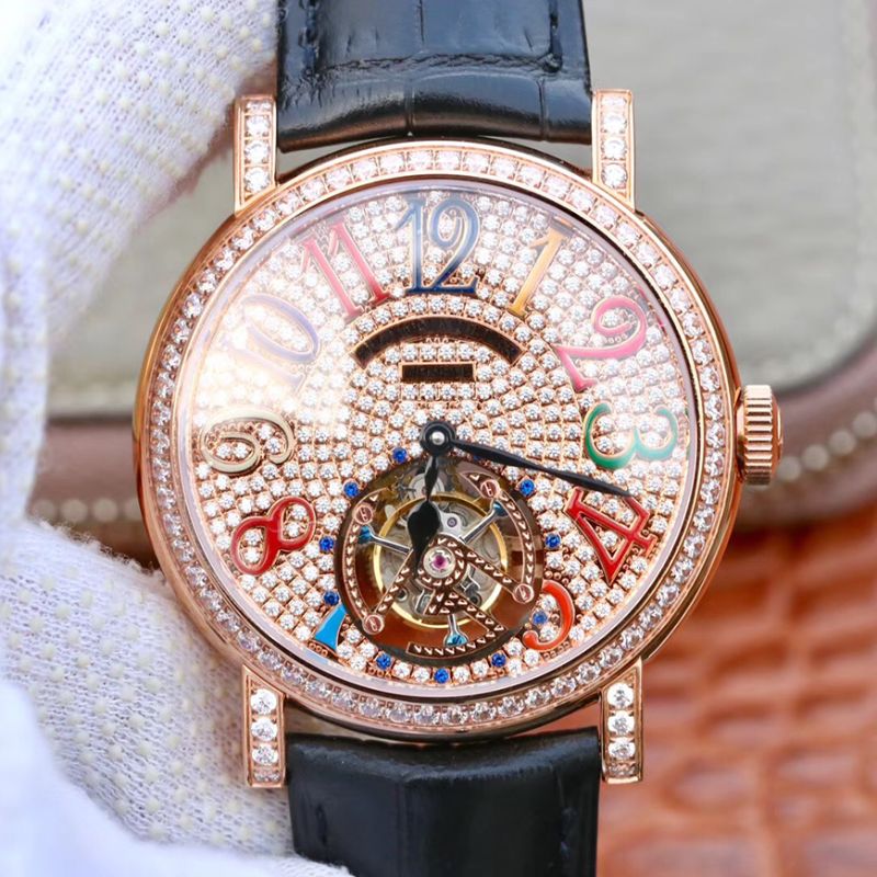 20190123132300983091 Replica Franck Muller Round Color Dreams Tourbillon 18K Rose Gold Diamond Dial - Image 1