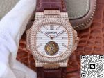 Replica Patek Philippe Nautilus Jumbo 5711 Rose Gold Tourbillon 2018 R8 Factory White Dial - Image 2